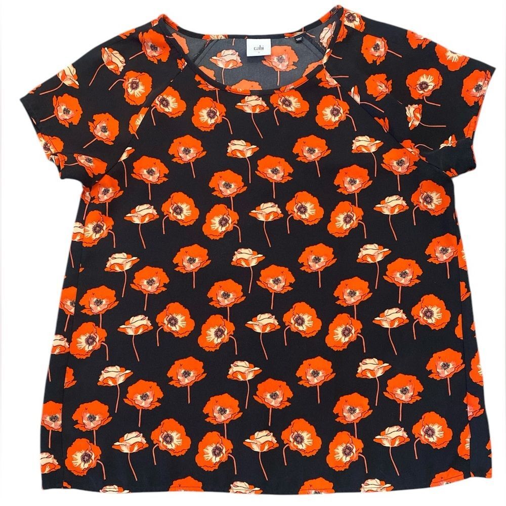 Cabi Flanders Black Poppy Top Blouse with Split Back Sz Small style 3251
